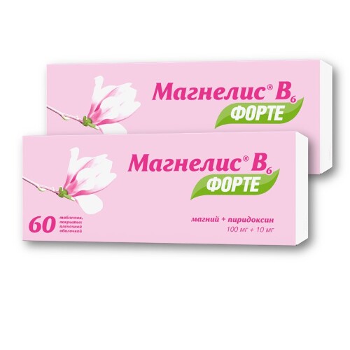 Купить Магнелис в6 форте 100 мг + 10 мг 60 шт. таблетки, покрытые пленочной оболочкой цена