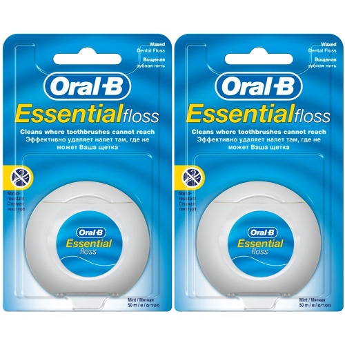 Oral-b зубная нить essential floss вощеная мятный вкус 50 м 2 шт.