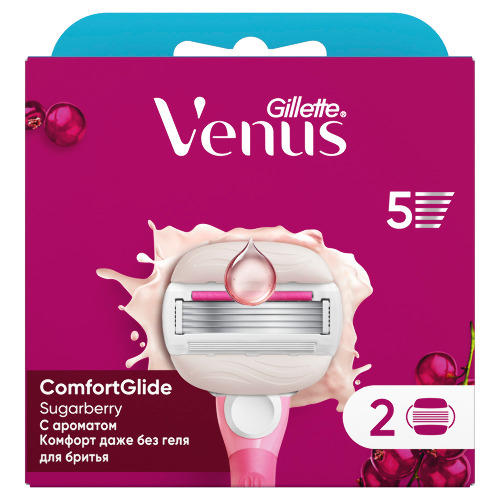 Gillette venus comfortglide sugarberry сменные кассеты для безопасных бритв 2 шт.
