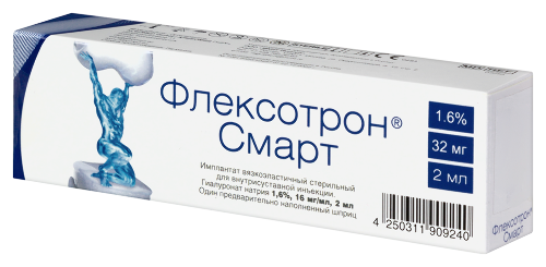 Флексотрон смарт имплантат вязкоэластичный стер для внутрисуставной инъекции гиалуронат натрия 1,6% 16 мг/мл 2 мл 1 шт. шприц