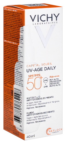 Vichy Capital Soleil UV-Age Daily Невесомый солнцезащитный крем-флюид для лица с пептидами и ниацинамидом против признаков фотостарения, SPF 50+, 40 мл
