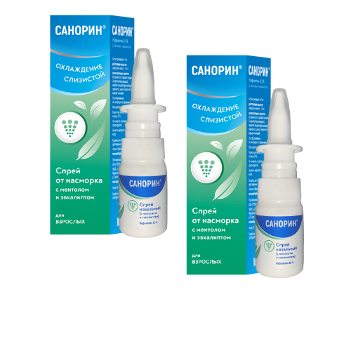 Набор 2-х упаковок Санорин спрей с ментолом и эвкалиптом 0,1% 10 мл со скидкой!