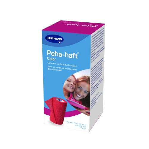 Бинт peha-haft color 10 смх4 м/красный когезивный эластичный фиксирующий