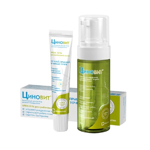 Набор ЦИНОВИТ КРЕМ-ГЕЛЬ ДЛЯ ПРОБЛЕМНОЙ КОЖИ 35МЛ + ПЕНКА ДЛЯ УМЫВАНИЯ КОМБИНИР ЖИРНОЙ ПРОБЛЕМНОЙ КОЖИ 150МЛ со скидкой
