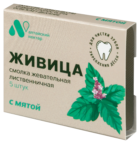 Живица смолка жевательная из смолы лиственницы 5 шт./с мятой/