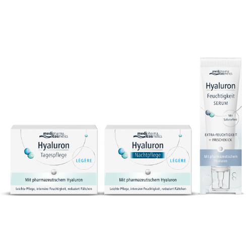 Набор MEDIPHARMA COSMETICS HYALURON: КРЕМ ДЛЯ ЛИЦА ДНЕВНОЙ + НОЧНОЙ + СЫВОРОТКА ДЛЯ ЛИЦА УВЛАЖНЕНИЕ по специальной цене