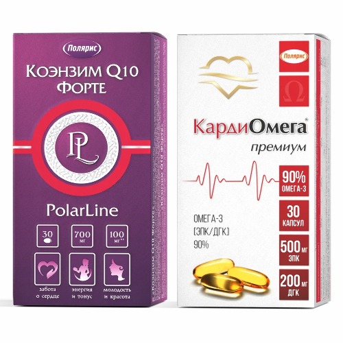 Набор ОМЕГА-3 90% N30 КАПС ПО 1300МГ + КОЭНЗИМ Q-10 ФОРТЕ N30 КАПС ПО 700МГ/ПОЛЯРИС