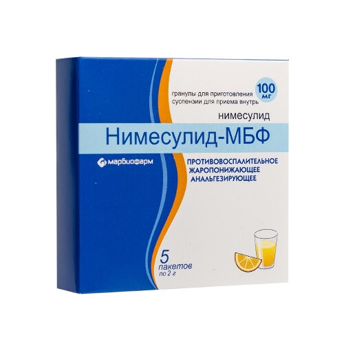 Купить Нимесулид-мбф 100 мг 5 шт. пакет гранулы для приготовления суспензии для приема внутрь 2 гр цена