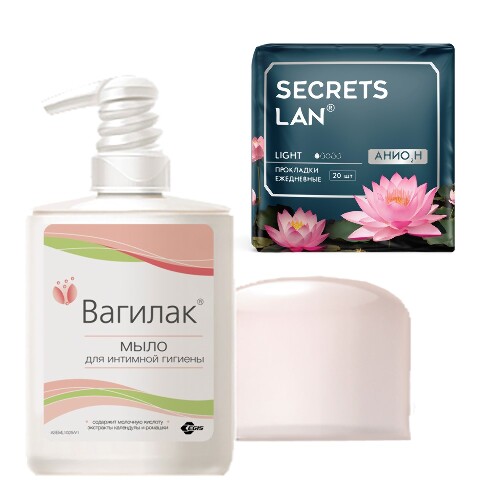 Набор ВАГИЛАК МЫЛО Д/ИНТИМ ГИГИЕН 250МЛ + Secrets Lan ежедневные ...