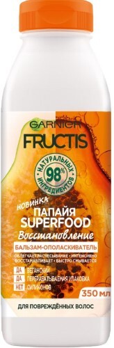 Купить Garnier fructis бальзам-ополаскиватель для поврежденных волос папайя superfood восстановление 350 мл цена