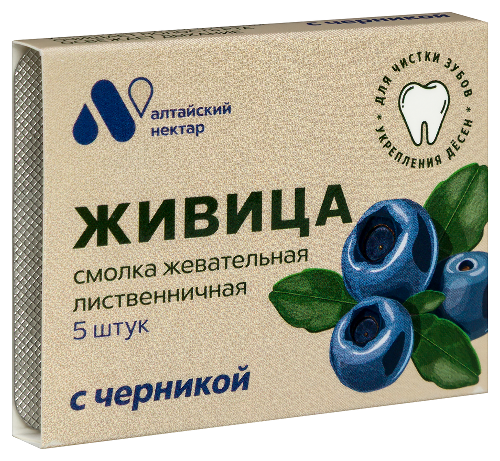 Живица смолка жевательная из смолы лиственницы 5 шт./с черникой