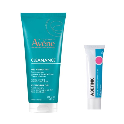 Набор AVENE КЛИНАНС ГЕЛЬ ОЧИЩАЮЩИЙ МАТИРУЮЩИЙ 200МЛ + АЗЕЛИК 15% 30,0 ГЕЛЬ