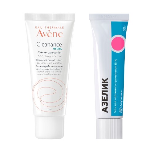 Набор AVENE КЛИНАНС ГИДРА КРЕМ УСПОКАИВАЮЩИЙ 40МЛ + АЗЕЛИК 15% 30,0 ГЕЛЬ Д/НАРУЖ ПРИМ