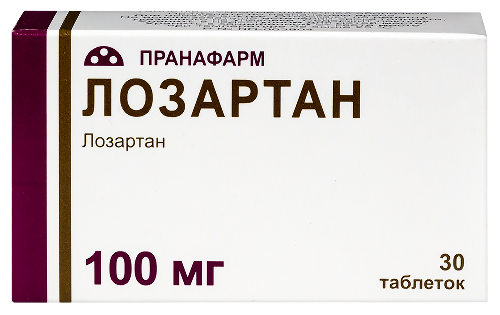 Лозартан 100 мг 30 шт. таблетки, покрытые пленочной оболочкой
