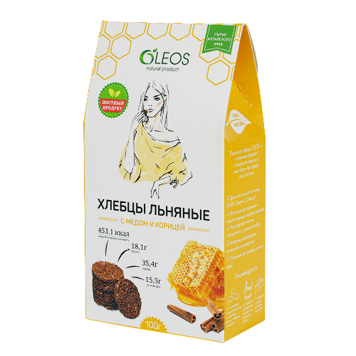 Oleos хлебцы льняные с медом и корицей 100 гр