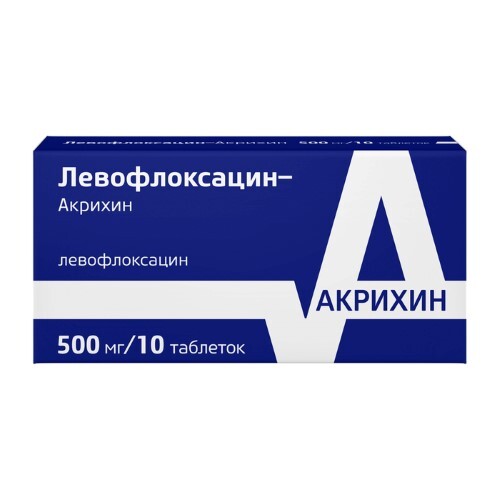 Левофлоксацин-акрихин 500 мг 10 шт. таблетки, покрытые пленочной оболочкой
