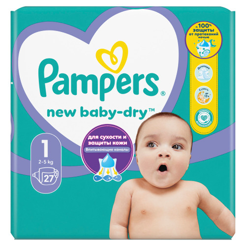 Купить Pampers new baby-dry подгузники размер 1 27 шт. по цене 483 руб в Москве Pampers new baby-dry подгузники размер 1 27 шт.