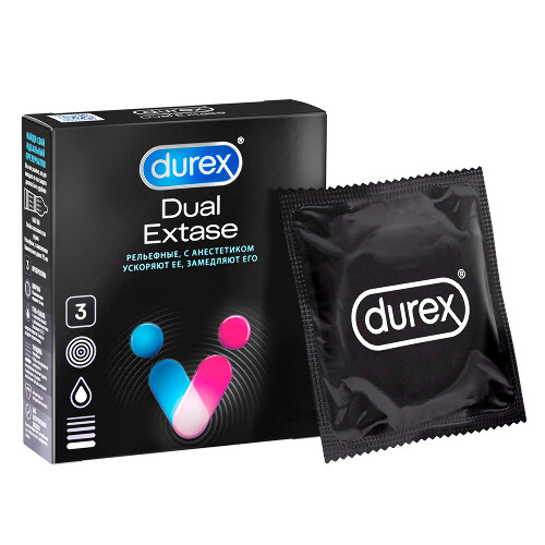 Презервативы Durex Dual Extase рельефные с анестетиком