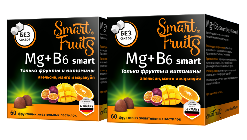 Набор из 2-х упаковок SMART FRUITS MG+B6 СМАРТ 60шт. пастилки жевательные
