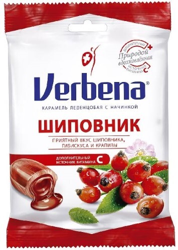 Купить Verbena шиповник карамель леденц с начинкой 60 гр цена
