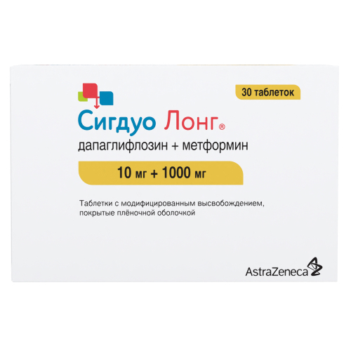 Сигдуо лонг 10 мг + 1000 мг 30 шт. таблетки с модифицированным высвобождением, покрытые пленочной оболочкой