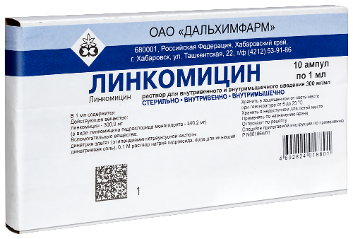 Линкомицин 300 мг/мл раствор для внутривенного и внутримышечного введения 1 мл ампулы 10 шт.