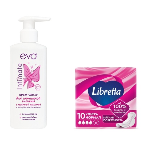 Набор Evo Intimate крем-мыло д/интим гиг календула 200мл + Libretta прокладки ультратонкие ультра нормал с мягкой поверхностью N10