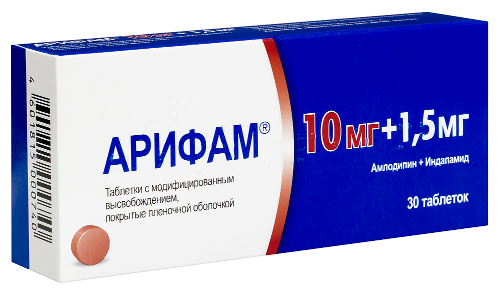 Арифам 10 мг + 1,5 мг 30 шт. таблетки с модифицированным высвобождением, покрытые пленочной оболочкой