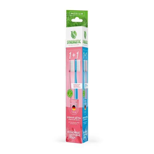 Зубная щетка для взрослых eco dental care medium 2 шт./розовая +голубая/