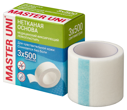 Лейкопластырь master uni медицинский фиксирующий на нетканой основе 3x500 см