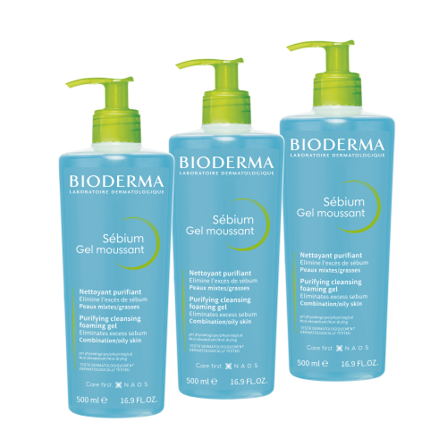 Набор из 3уп BIODERMA Sebium Гель Очищающий 500мл со скидкой