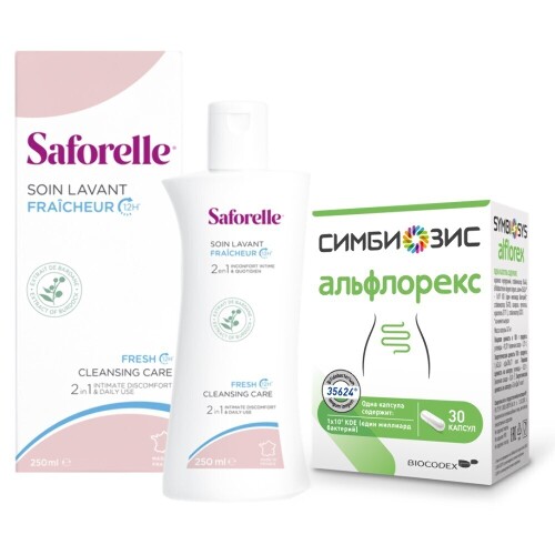 Набор САФОРЕЛЬ ЭКСТРА СВЕЖЕСТЬ 250МЛ + СИМБИОЗИС АЛЬФЛОРЕКС 30 ШТ со скидкой