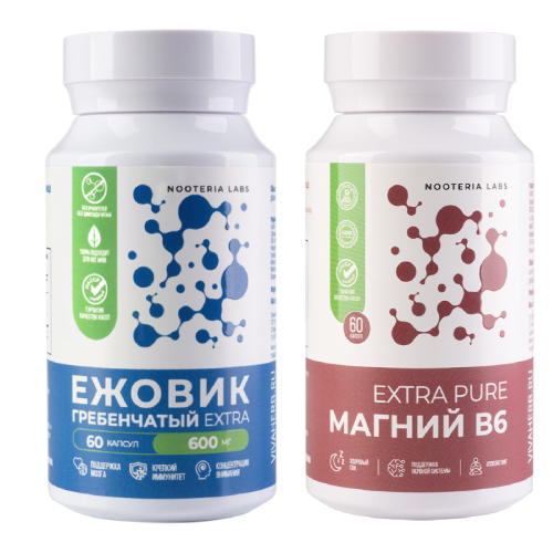 Набор из 1 уп.   NOOTERIA LABS МАГНИЙ В6 EXTRA PURE N60 КАПС ПО 730МГ +1 уп. NOOTERIA LABS ЕЖОВИК ГРЕБЕНЧАТЫЙ EXTRA N60 КАПС ПО 