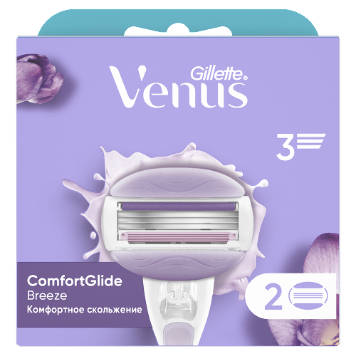 Gillette venus comfortglide breeze сменные кассеты для безопасных бритв 2 шт./с гелевыми подушечками