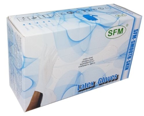 Купить Перчатки смотровые sfm латексные нестерильные m 50 шт. пар/натуральный опудренные цена