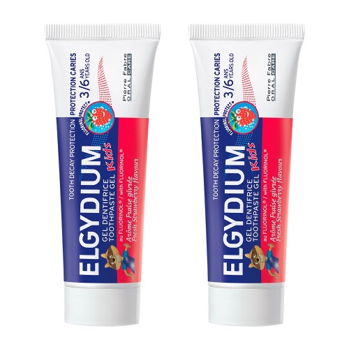 Набор из 2уп ЭЛЬГИДИУМ ЗУБНАЯ ПАСТА-ГЕЛЬ ДЛЯ ДЕТЕЙ ОТ 3 ДО 6 ЛЕТ ЗАЩИТА ОТ КАРИЕСА СО ВКУСОМ СВЕЖЕЙ КЛУБНИКИ 50МЛ