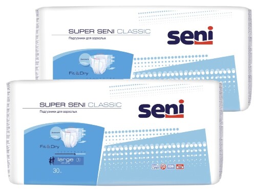 Набор Seni super classic подгузники д/взр large №30 из 2 уп со скидкой