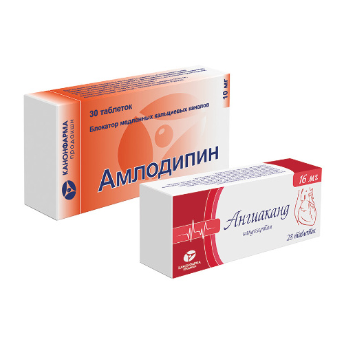 Набор Амлодипин 10 мг 30 шт + Ангиаканд 16 мг 28 шт со скидкой