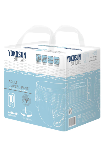 Yokosun подгузники-трусы для взрослых размер l (объем талии 100-140 см) 10 шт.