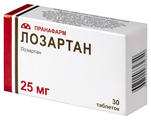 Лозартан 25 мг 30 шт. таблетки, покрытые пленочной оболочкой