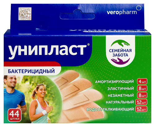 Лейкопластырь унипласт бактерицидный 44 шт. семейная забота набор