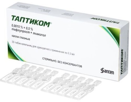 Купить Таптиком® капли глазные 0,0015 % + 0,5 % тюбик-капельница 0,3 мл х 30 цена