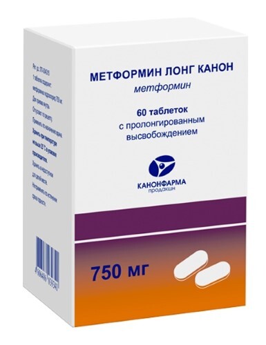 Метформин лонг канон 750 мг 60 шт. таблетки с пролонгированным высвобождением банка