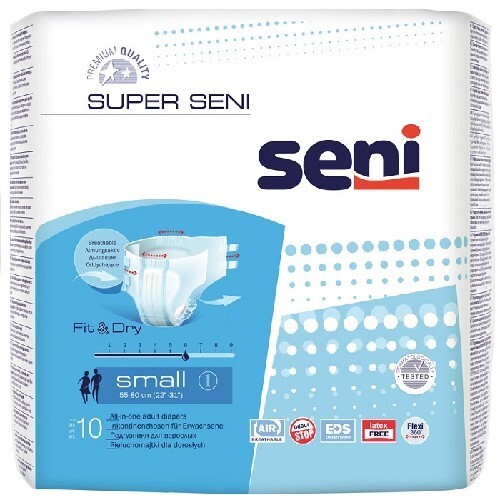 Купить Seni super подгузники для взрослых размер small обхват талии 55-80 10 шт. цена