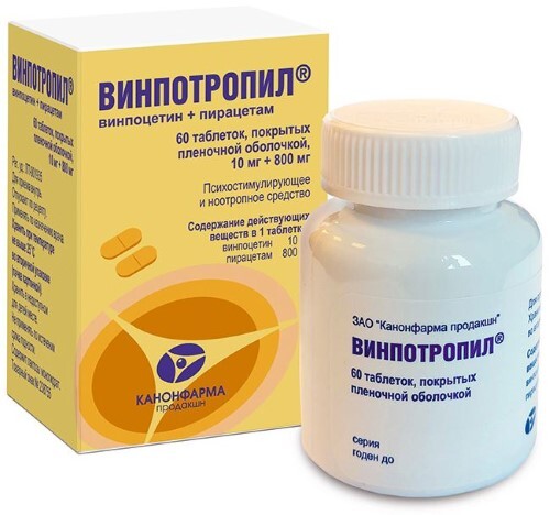 Купить Винпотропил 10 мг + 800 мг 60 шт. таблетки, покрытые пленочной оболочкой банка цена