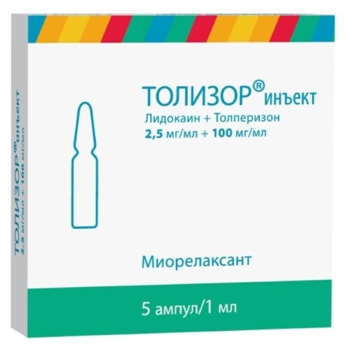 Толизор инъект 2,5 мг/мл + 100 мг/мл раствор для внутривенного и внутримышечного введения 1 мл ампулы 5 шт.