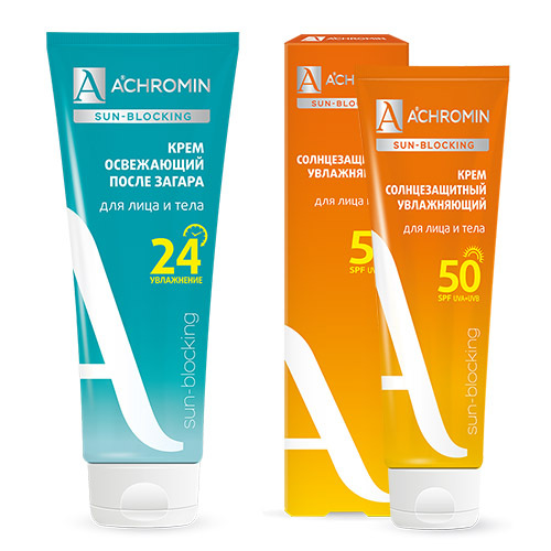 Набор солнцезащитный ACHROMIN SUN-BLOCKING: крем экстра-защита для лица и тела spf50 + освежающий крем после загара