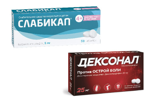 Набор Дексонал таблетки против острой боли + Слабикап таб. 5 мг №50 слабительное средство со скидкой