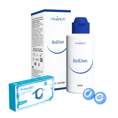 Набор OKVISION PRIMA BIO SPHERICAL 8,6/14,2 N6/-1,50/  мягкие линзы + OKVISION BIO&TWIN 360 мл р-р д/ухода за линзами