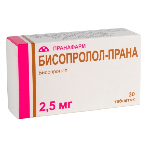 Бисопролол-прана 2,5 мг 30 шт. таблетки, покрытые пленочной оболочкой